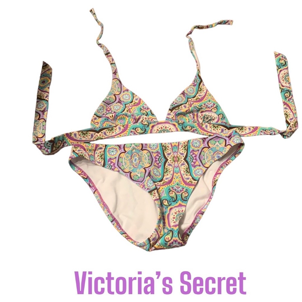 Victoria’s Secret bikini top (small) and bottom (medium) purples/green